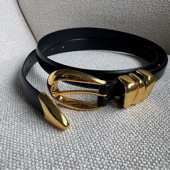 NWOT MADEWELL Women’s Triple Metal Keeper Belt True Black Gold Leather Size XL - Picture 3 of 16
